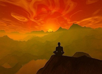 Meditator on Mountain